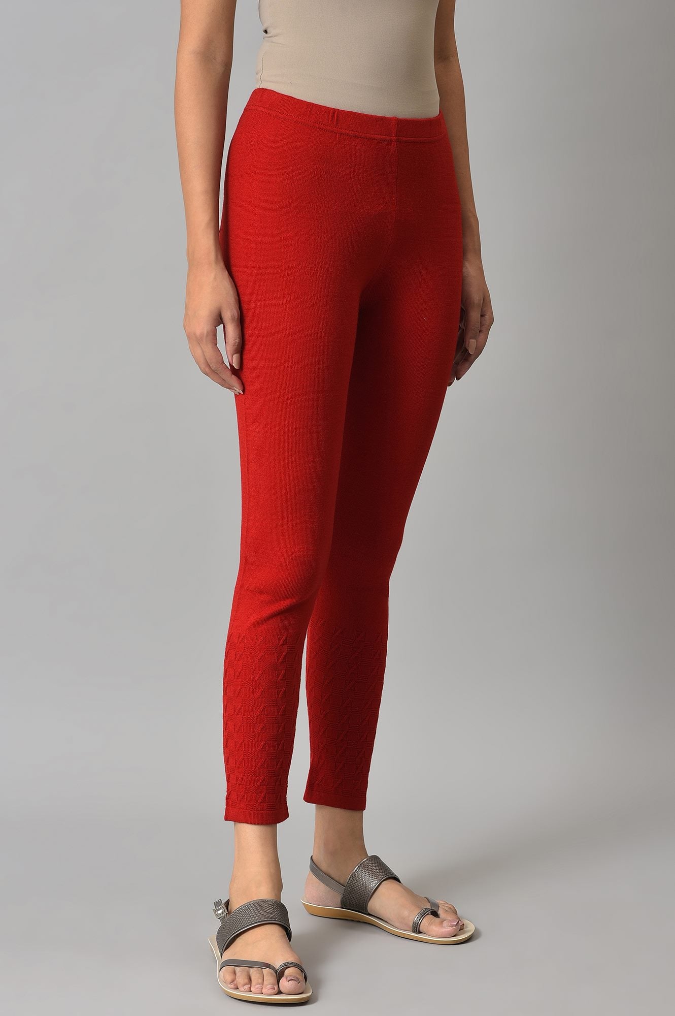 Red Knitted Solid Winter Tights