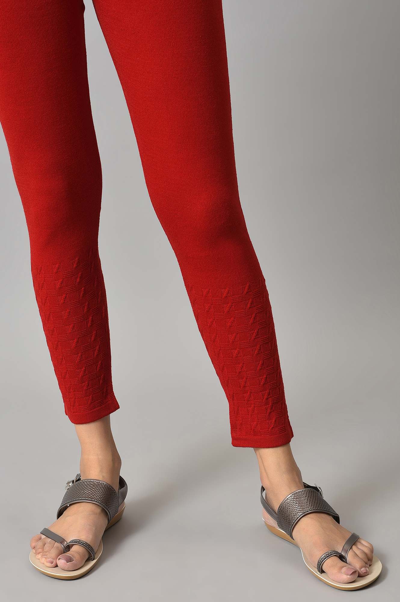 Red Knitted Solid Winter Tights