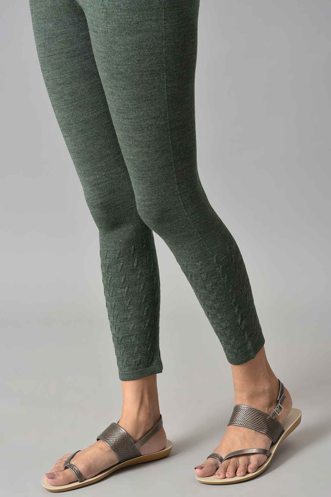 Green Knitted Solid Winter Tights