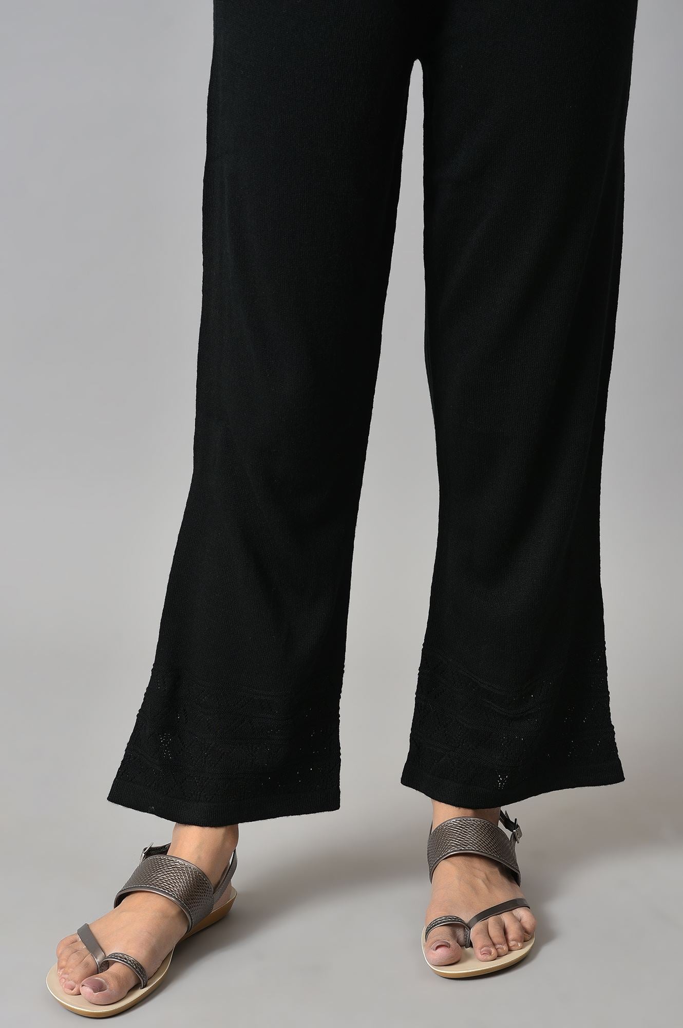 Black Acrylic Knitted Palazzo Pants