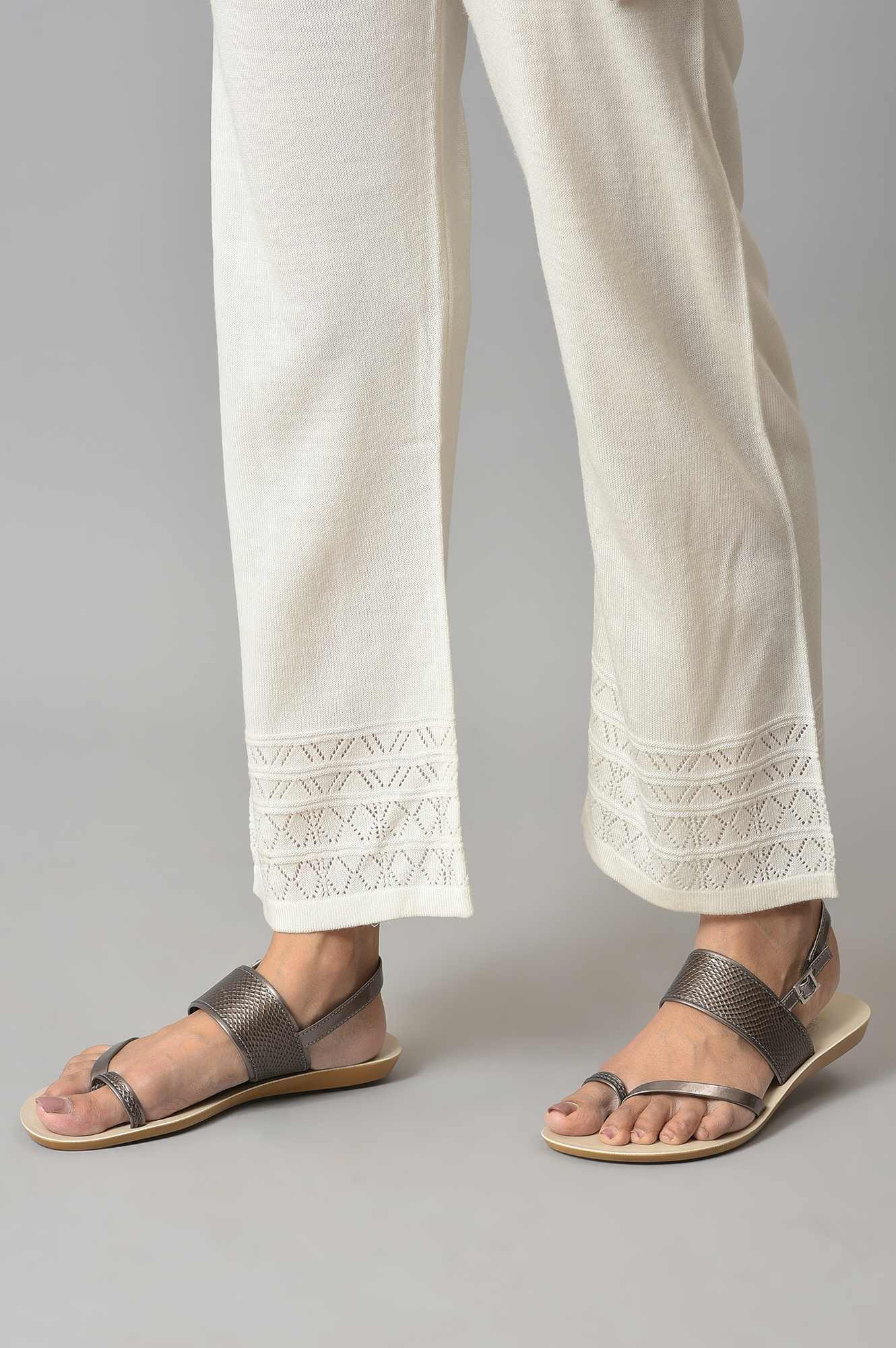 White Acrylic Knitted Palazzo Pants