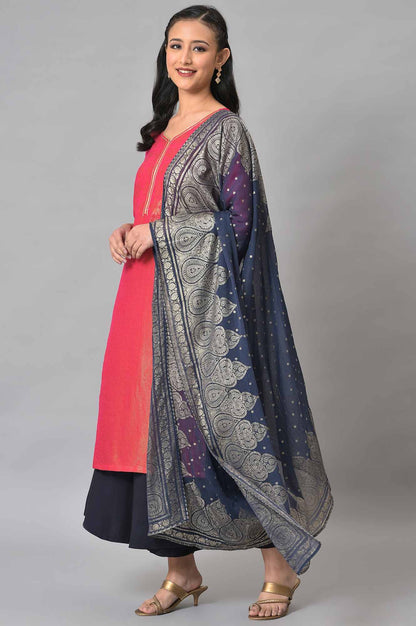 Navy Silver Chiffon Printed Dupatta