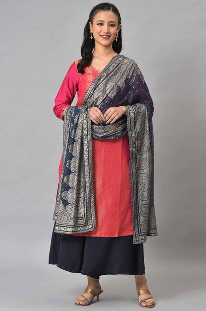 Navy Silver Chiffon Printed Dupatta