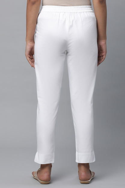 White Cotton Basic Trouser Pants