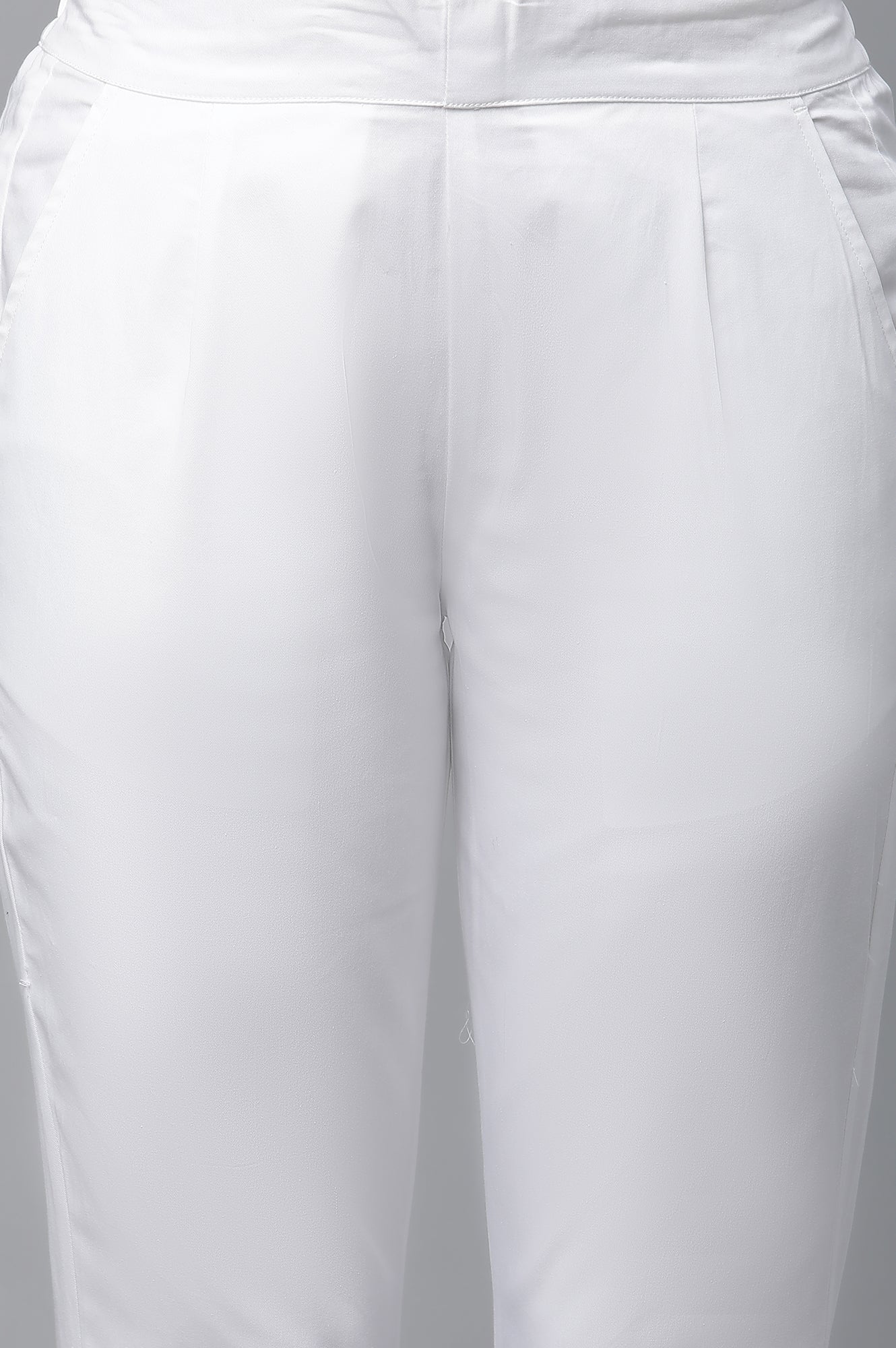 White Cotton Basic Trouser Pants