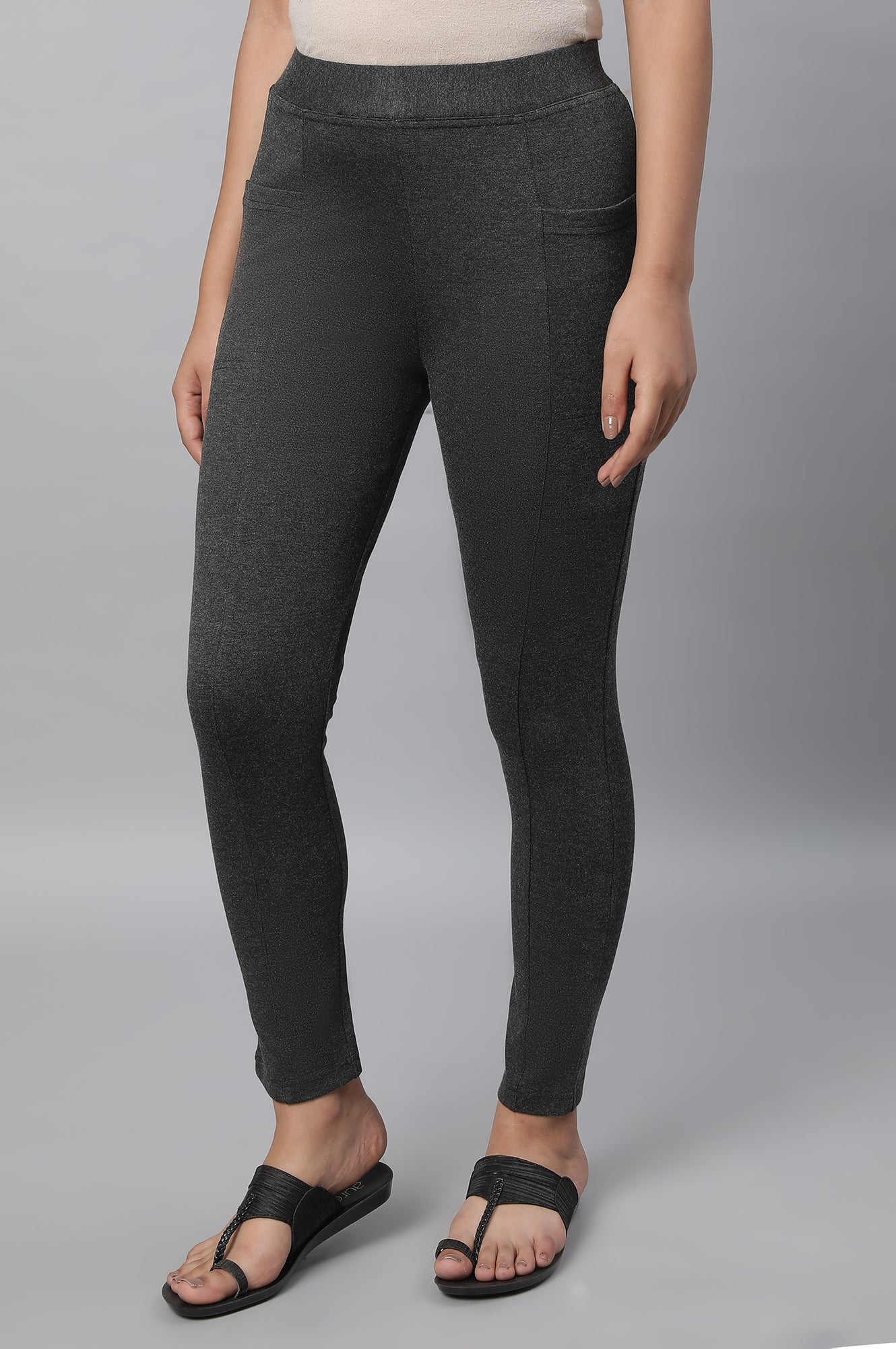 Grey Solid Yoga Tights