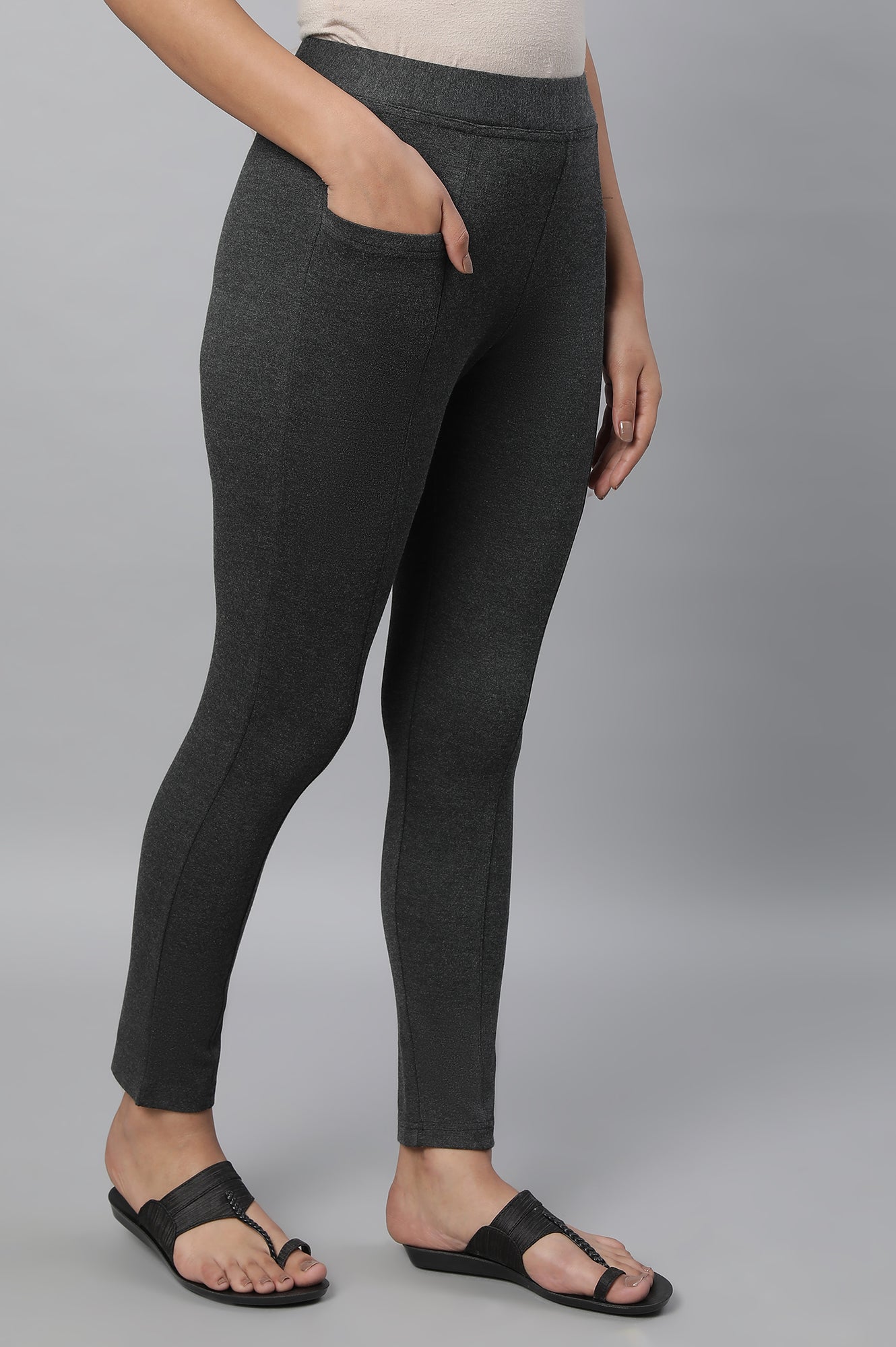 Grey Solid Yoga Tights