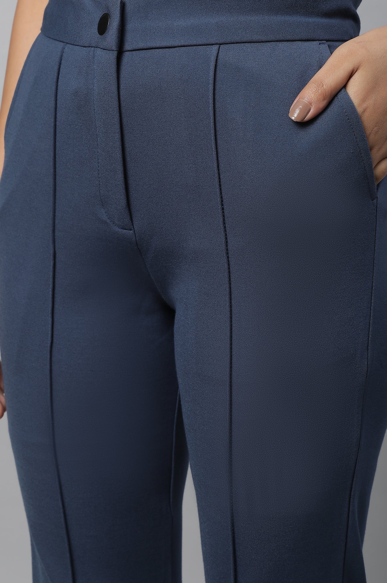 Blue Solid Pintuck Trousers