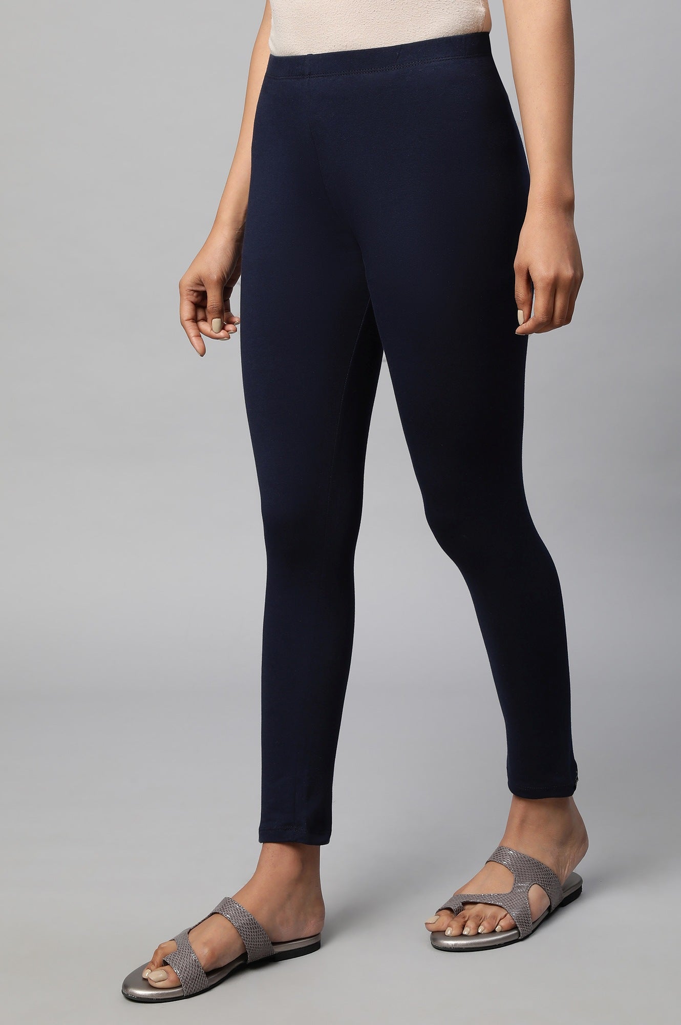 Navy Cotton Lycra Cropped Tights