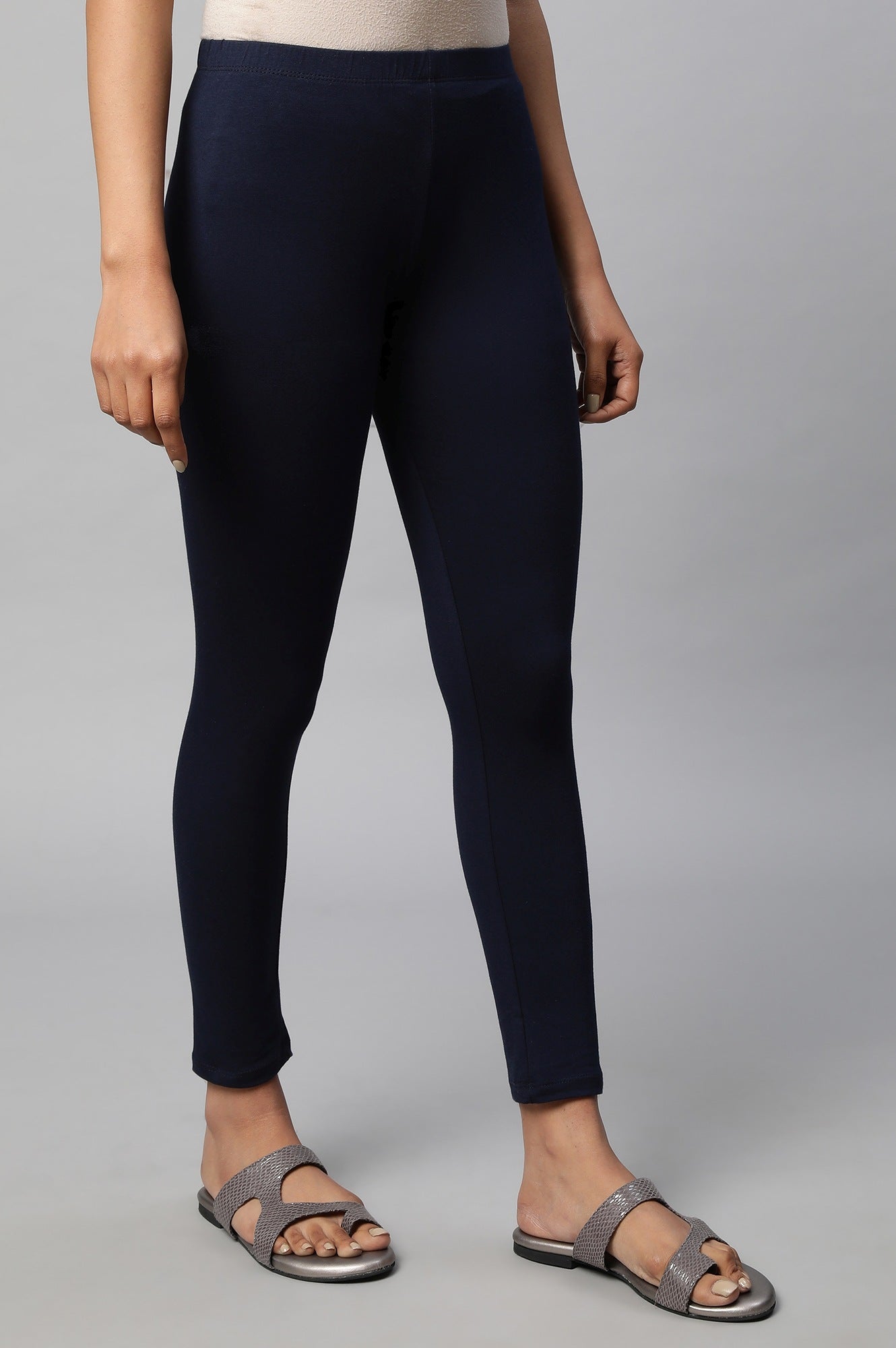 Navy Cotton Lycra Cropped Tights