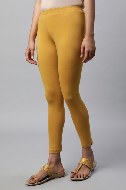 Yellow Cotton Lycra Cropped Tights