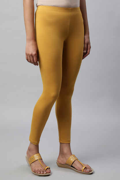 Yellow Cotton Lycra Cropped Tights