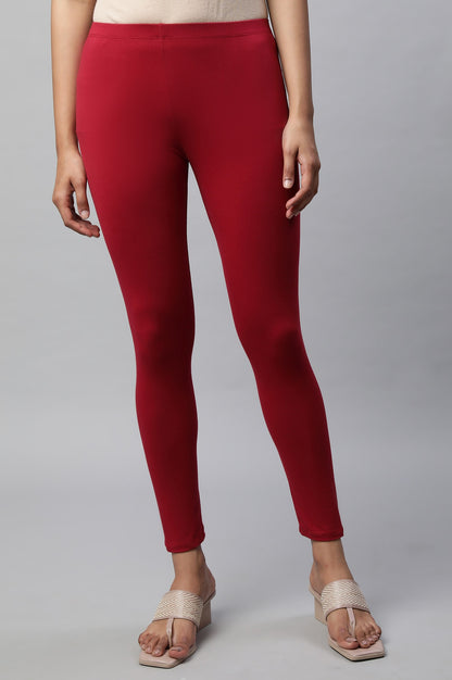 Red Cotton Lycra Cropped Tights