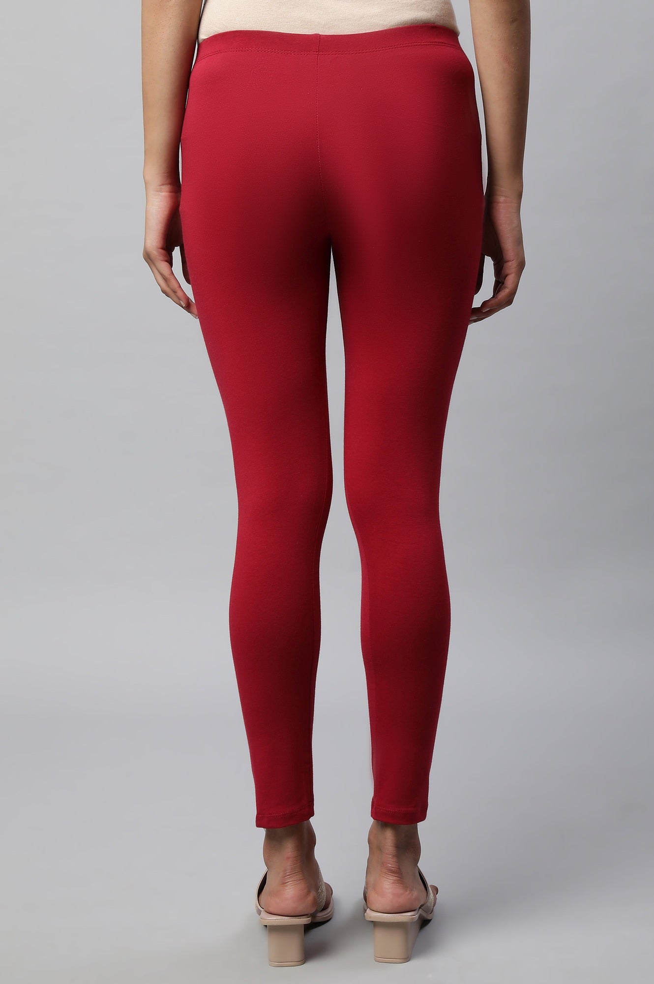 Red Cotton Lycra Cropped Tights