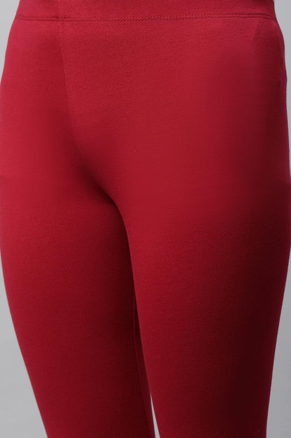 Red Cotton Lycra Cropped Tights