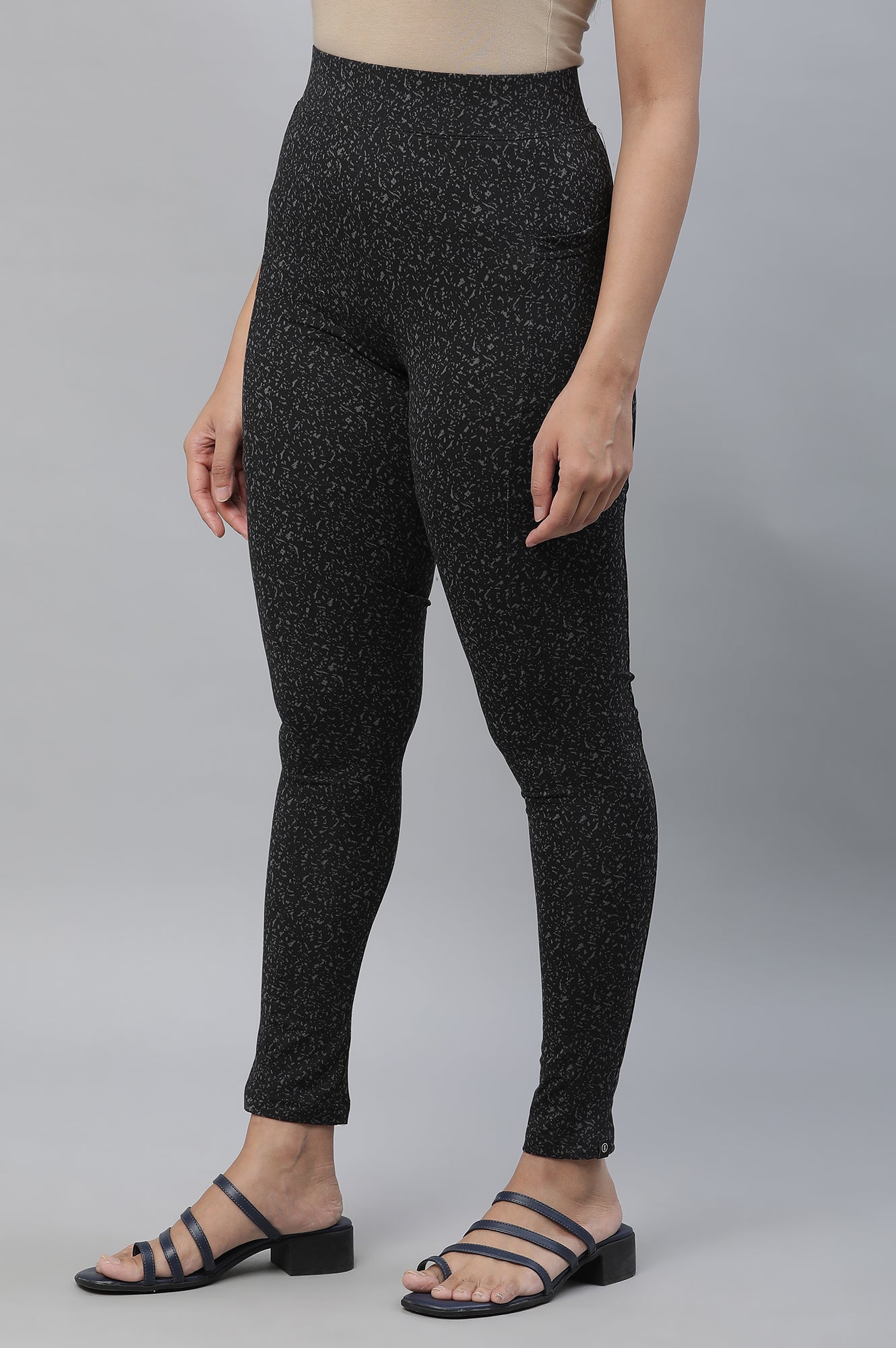 Black Printed Yoga Tights