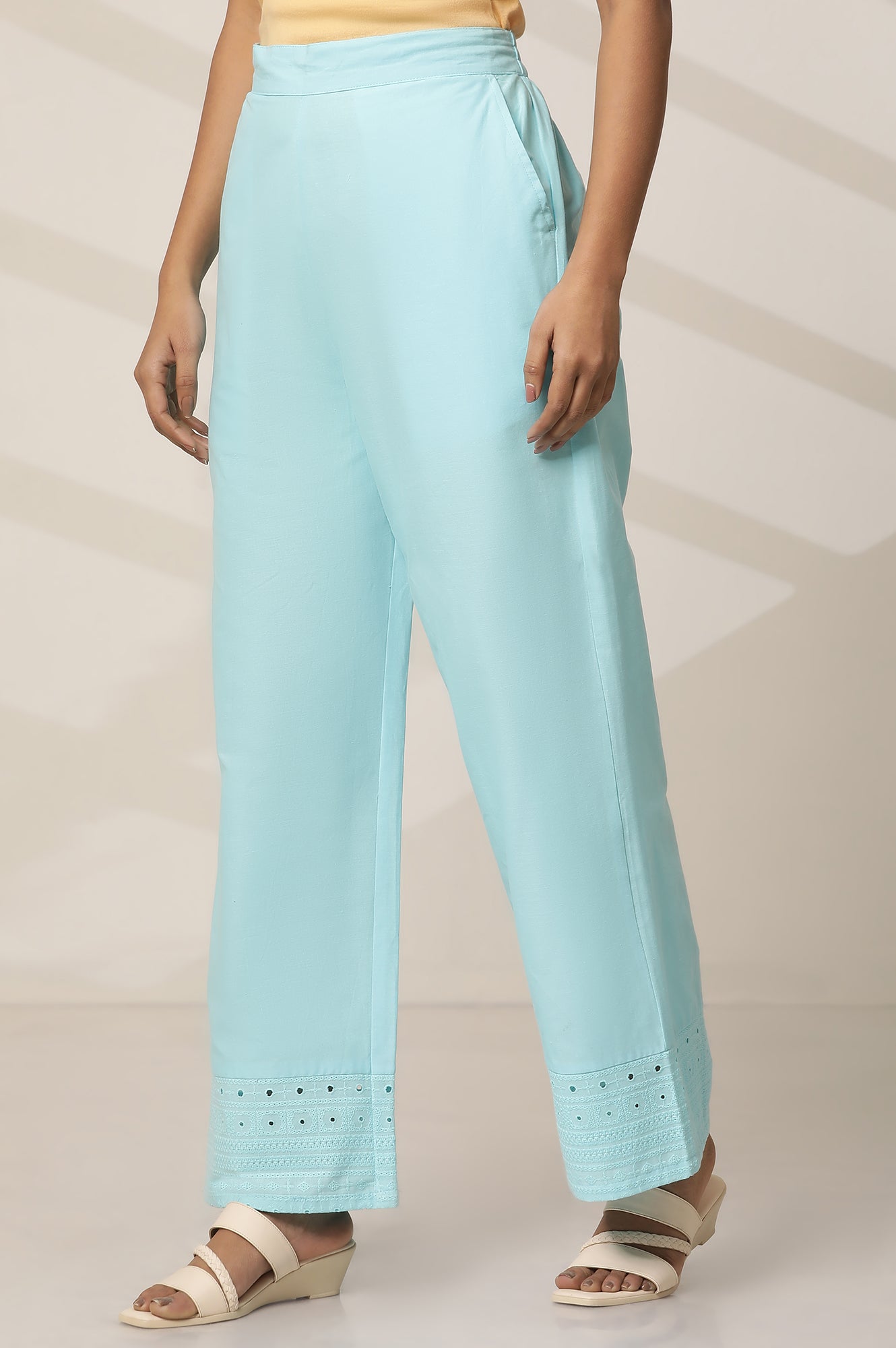 Blue Schiffli Palazzo Pants