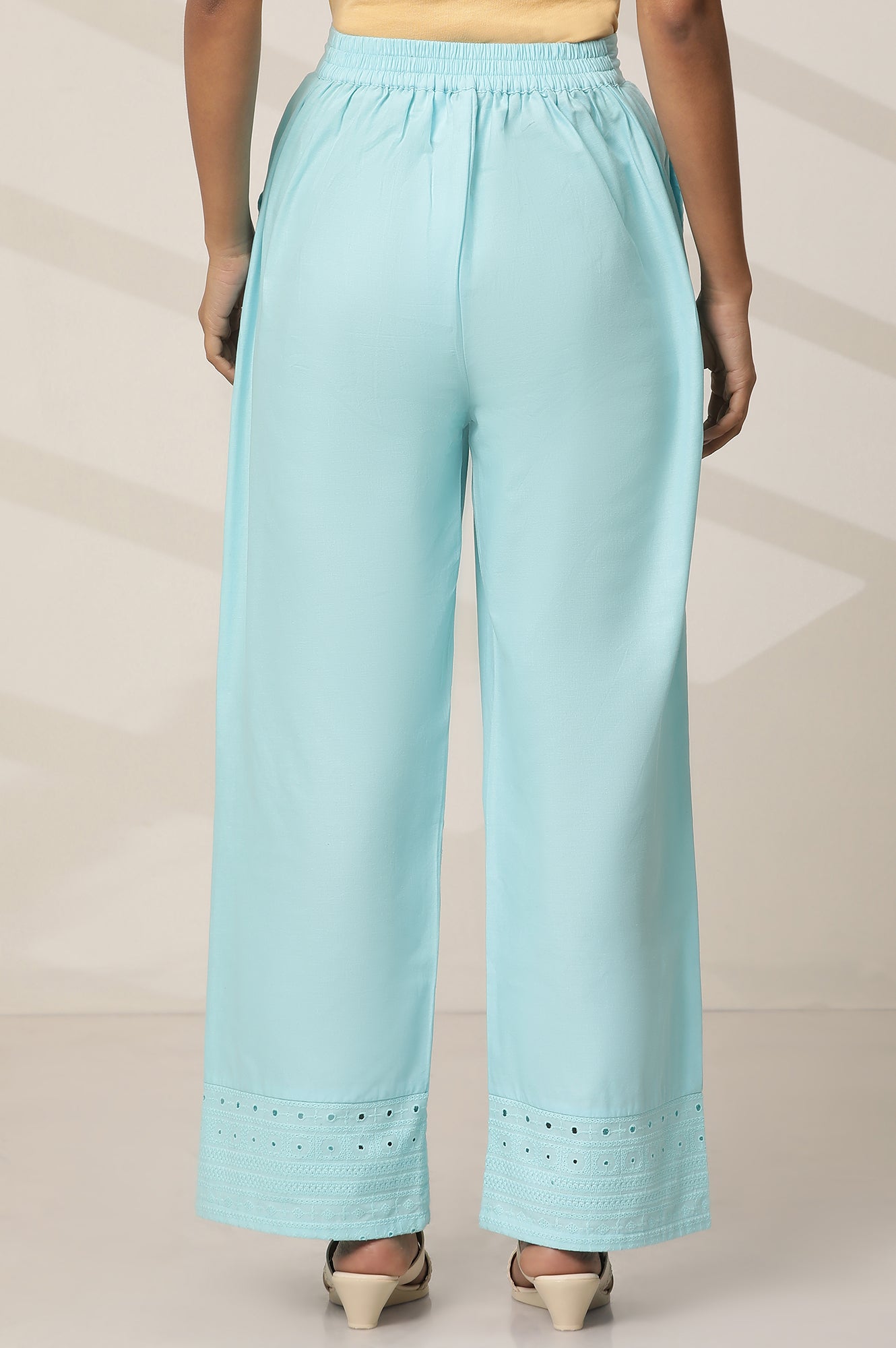 Blue Schiffli Palazzo Pants