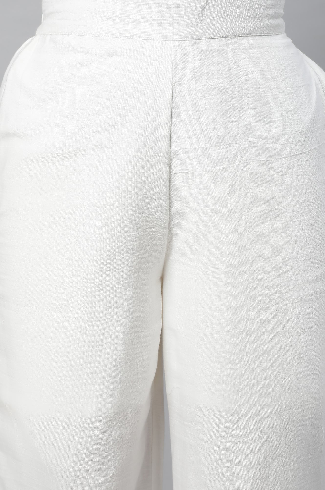 White Rayon Flax Schiffli Palazzo Pants