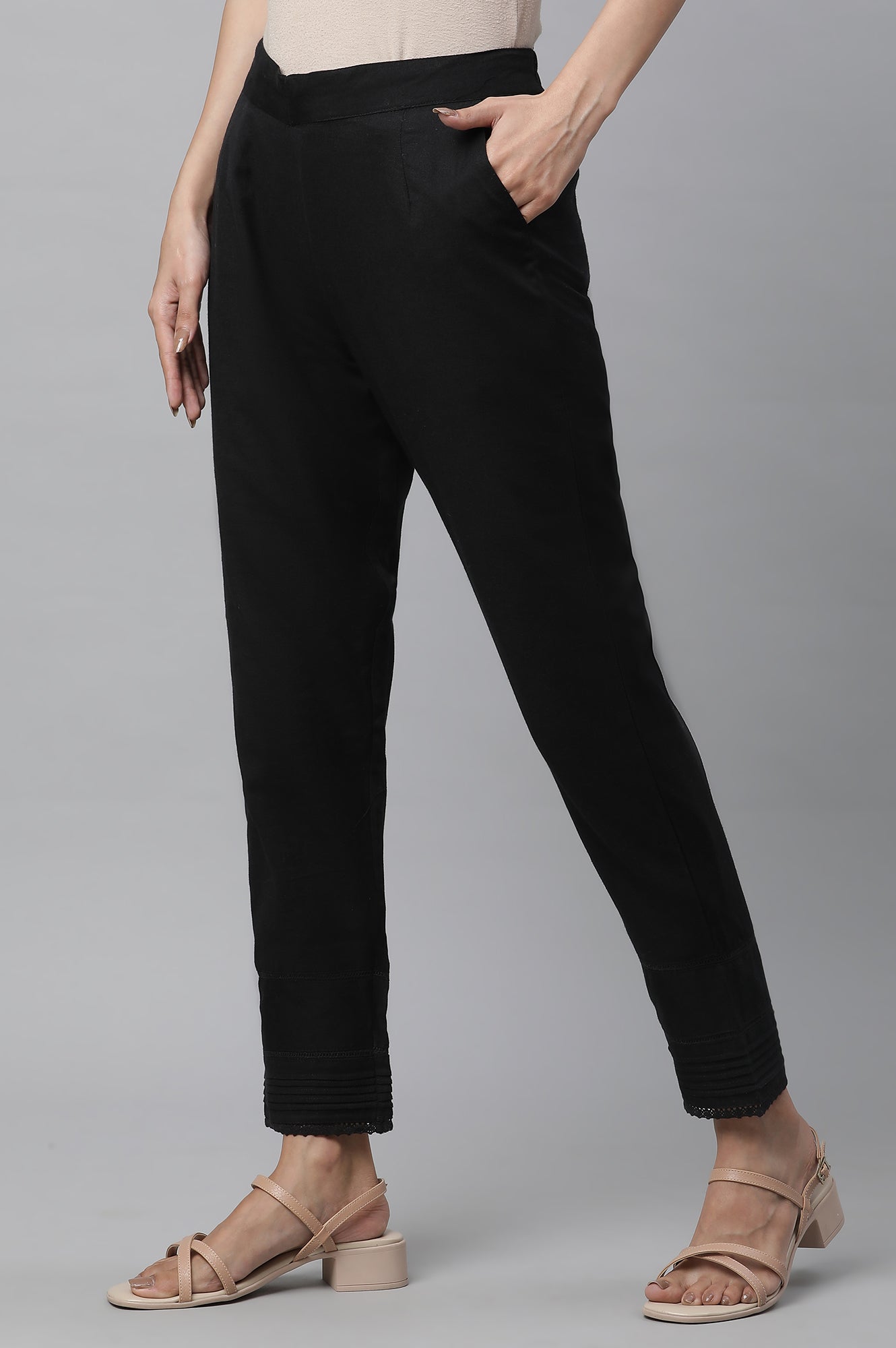 Black Lace Inserted Pintuck Trousers