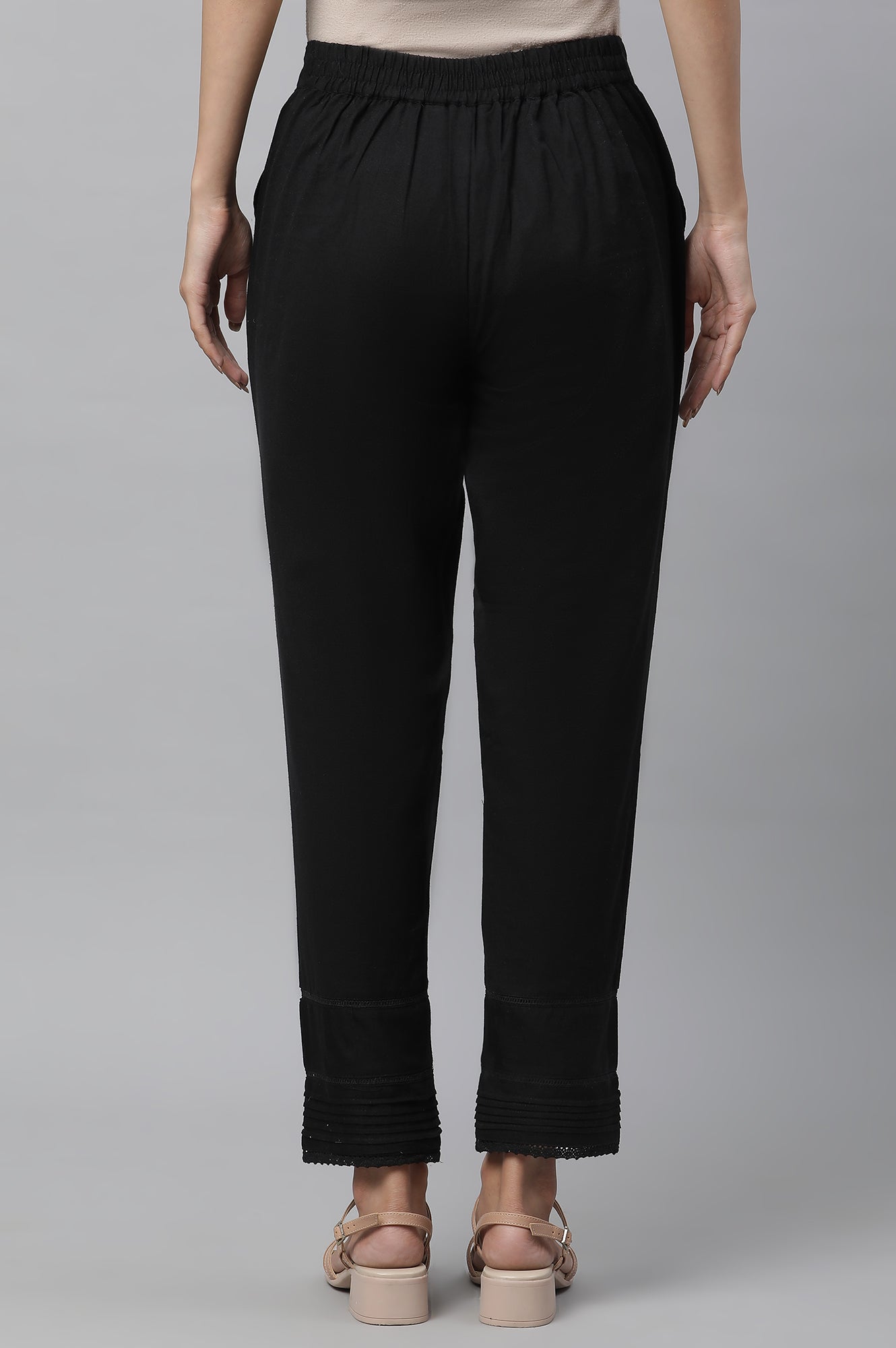 Black Lace Inserted Pintuck Trousers