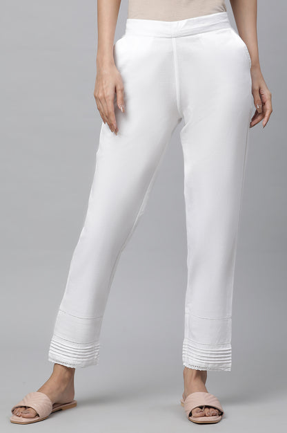 White Lace Inserted Pintuck Trousers