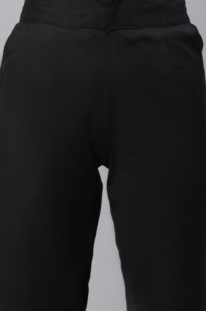 Black Narrow Trousers with Buttons on Hemline