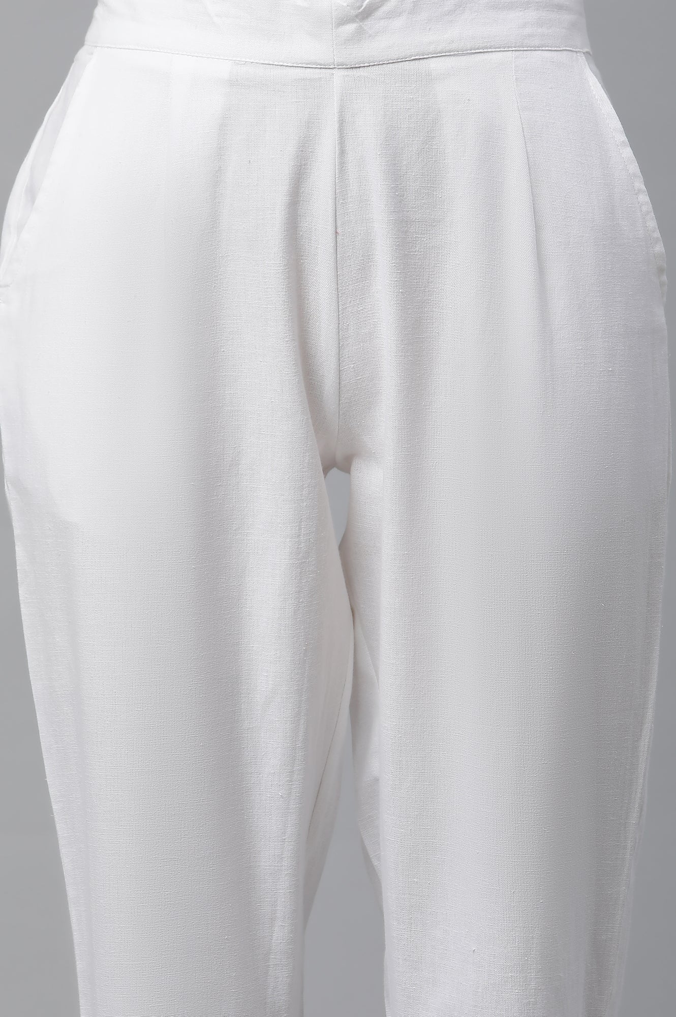 White Narrow Trousers with Buttons on Hemline