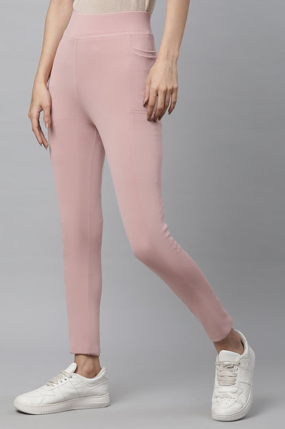 Pink Solid Travel Tights