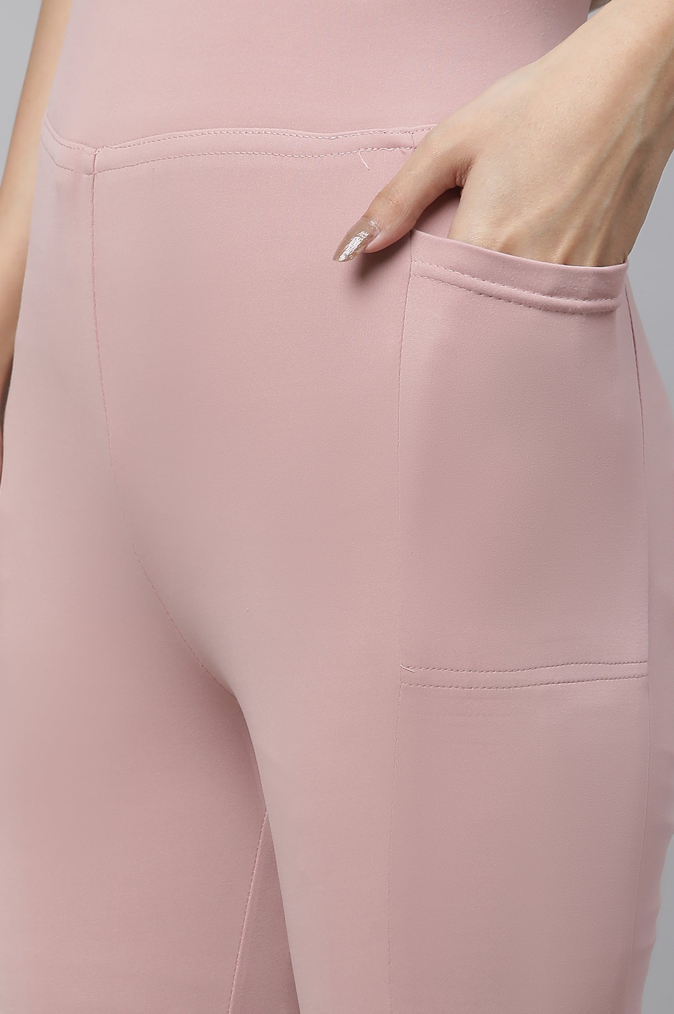 Pink Solid Travel Tights