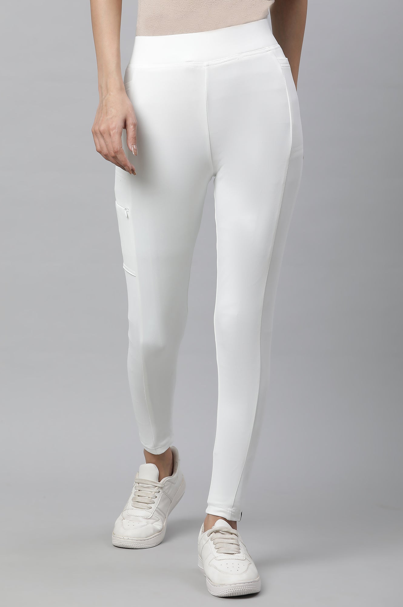 White Solid Travel Tights