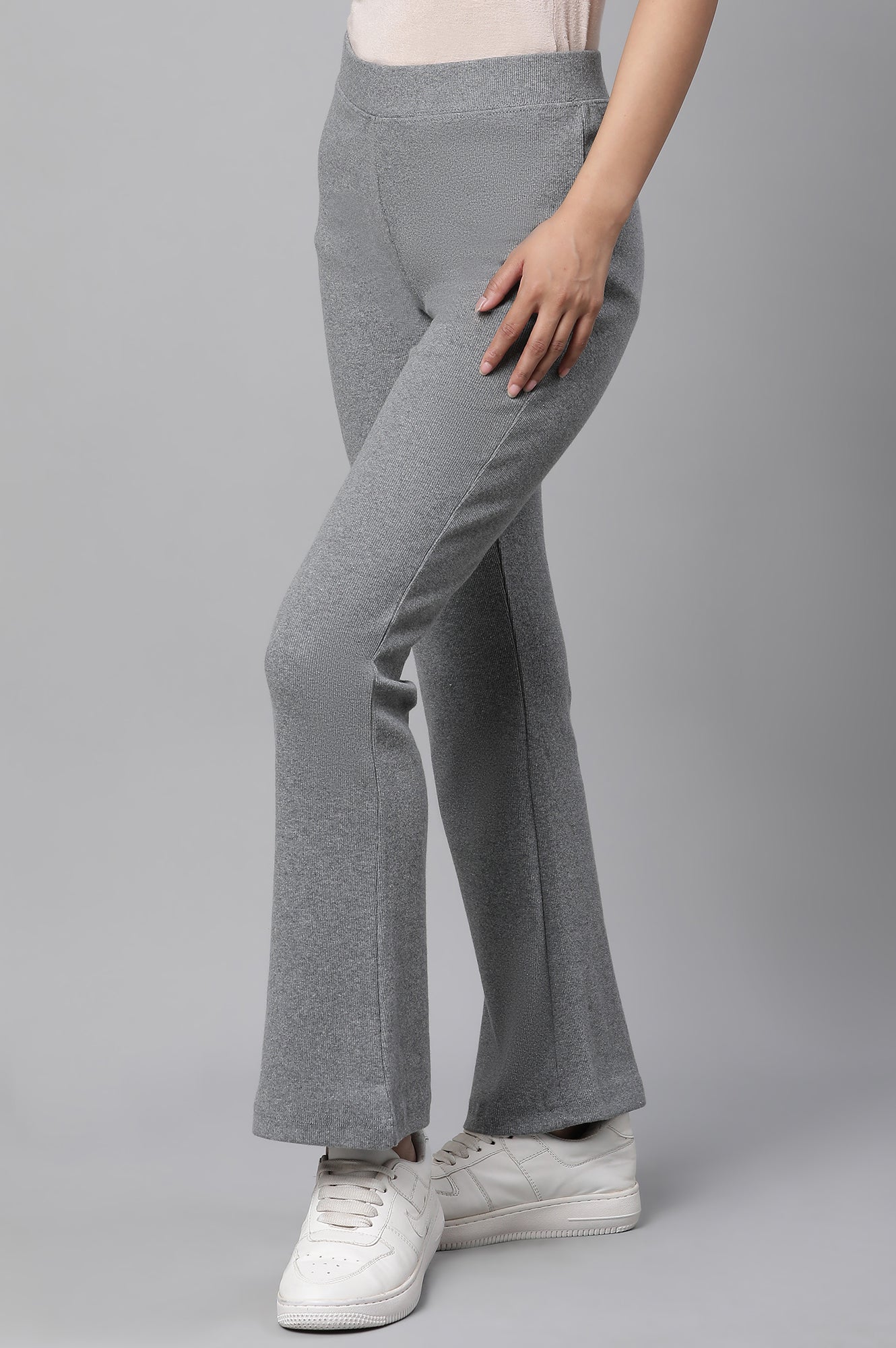 Grey Boot-Cut Flared Pants