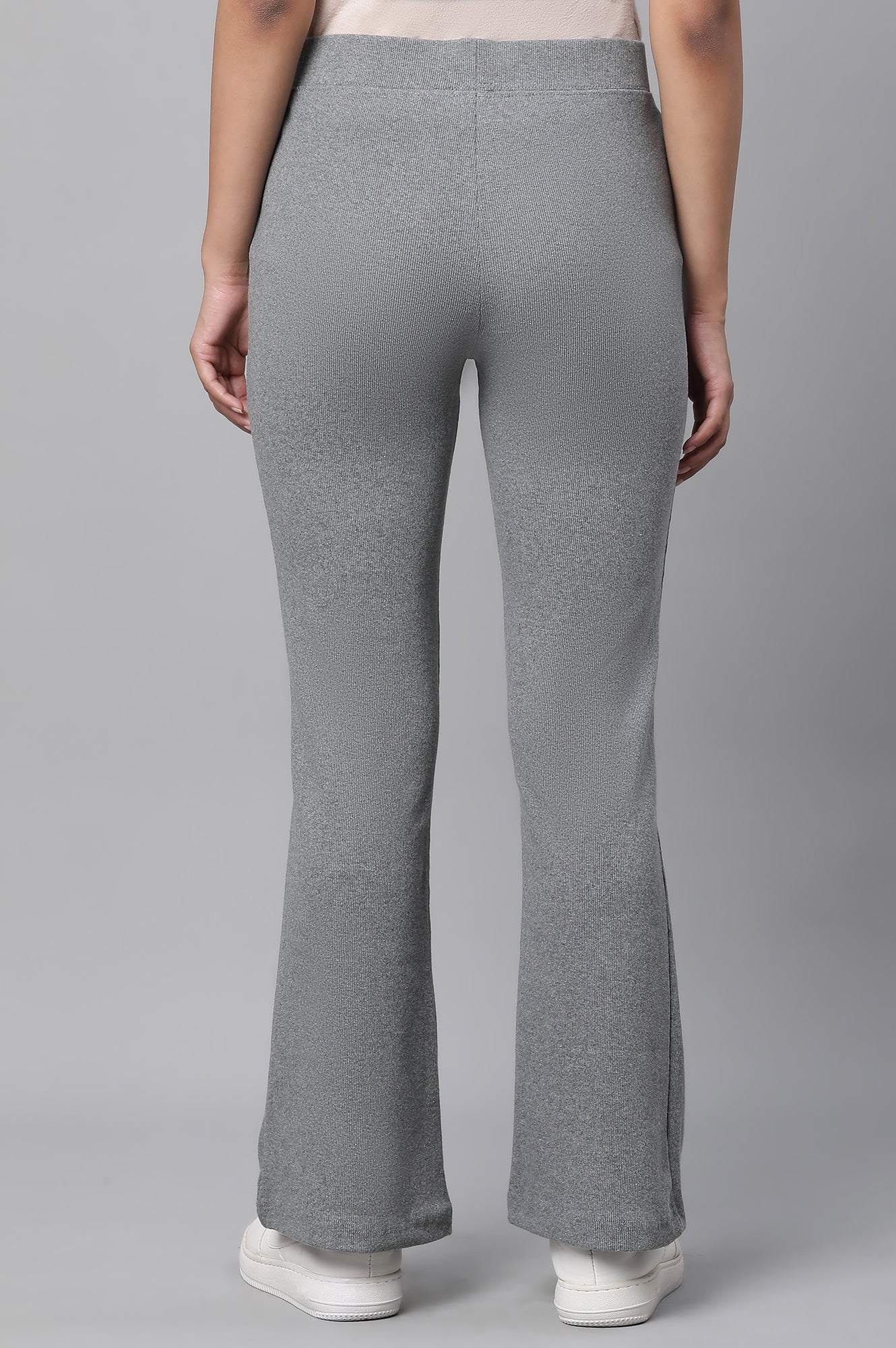 Grey Boot-Cut Flared Pants