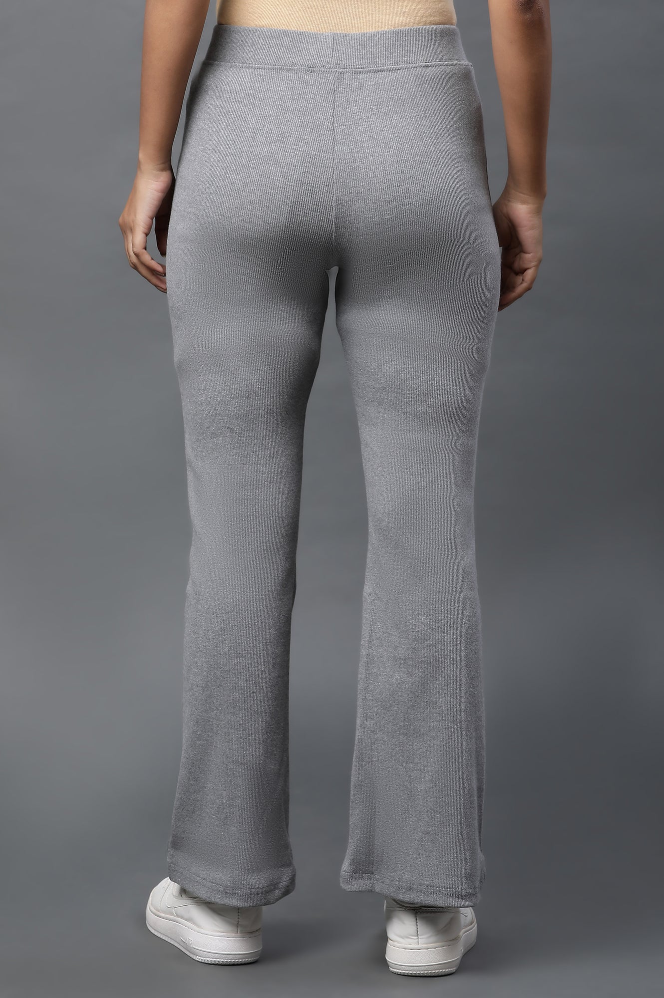 Grey Boot-Cut Flared Pants