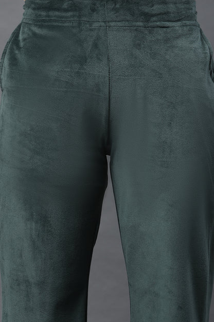 Bottle Green Velvet Straight Pants