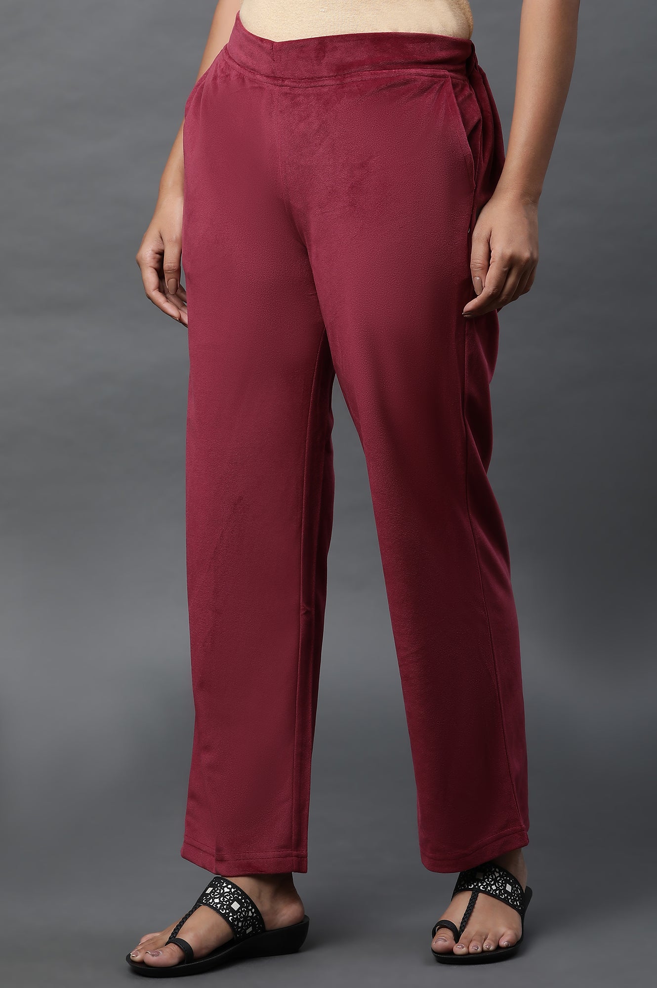 Maroon Velvet Straight Pants