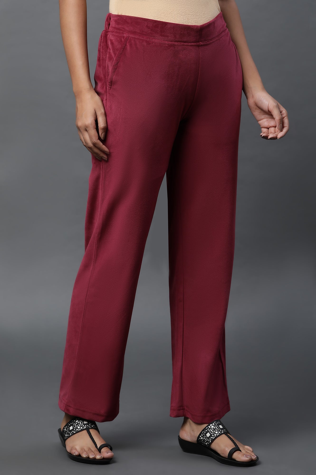 Maroon Velvet Straight Pants