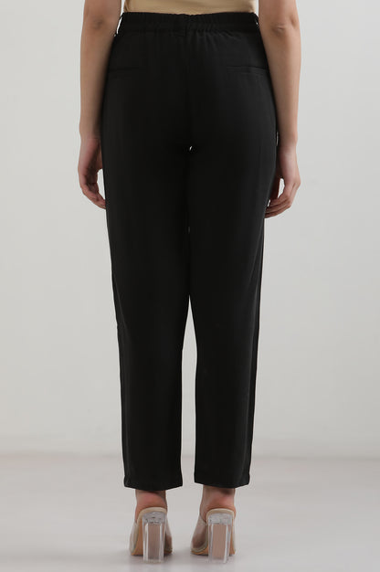 Black Solid Rayon Straight Trousers &amp; Pants