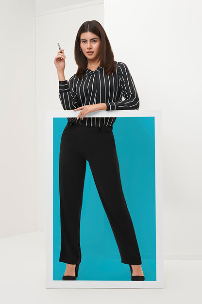 Black Solid Parallel Pants