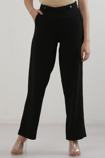 Black Solid Straight Trousers &amp; Pants