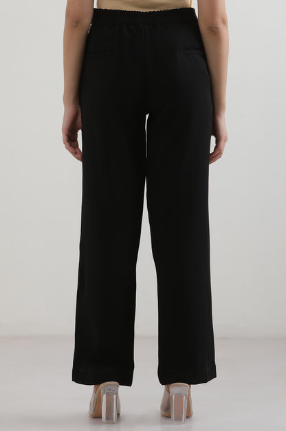 Black Solid Straight Trousers &amp; Pants