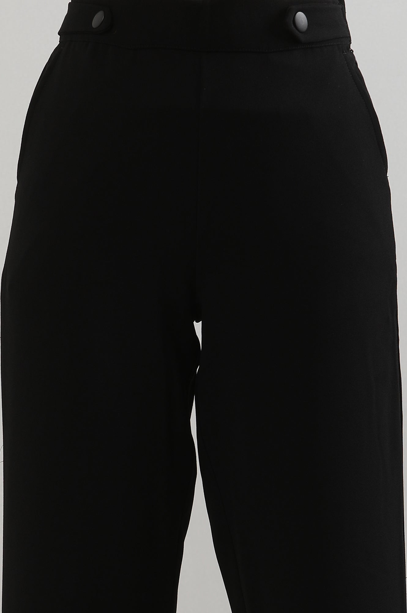 Black Solid Straight Trousers &amp; Pants