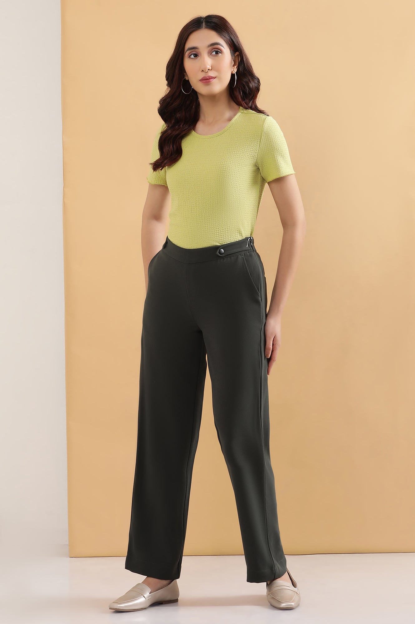 Olive Green Formal Parallel Pants