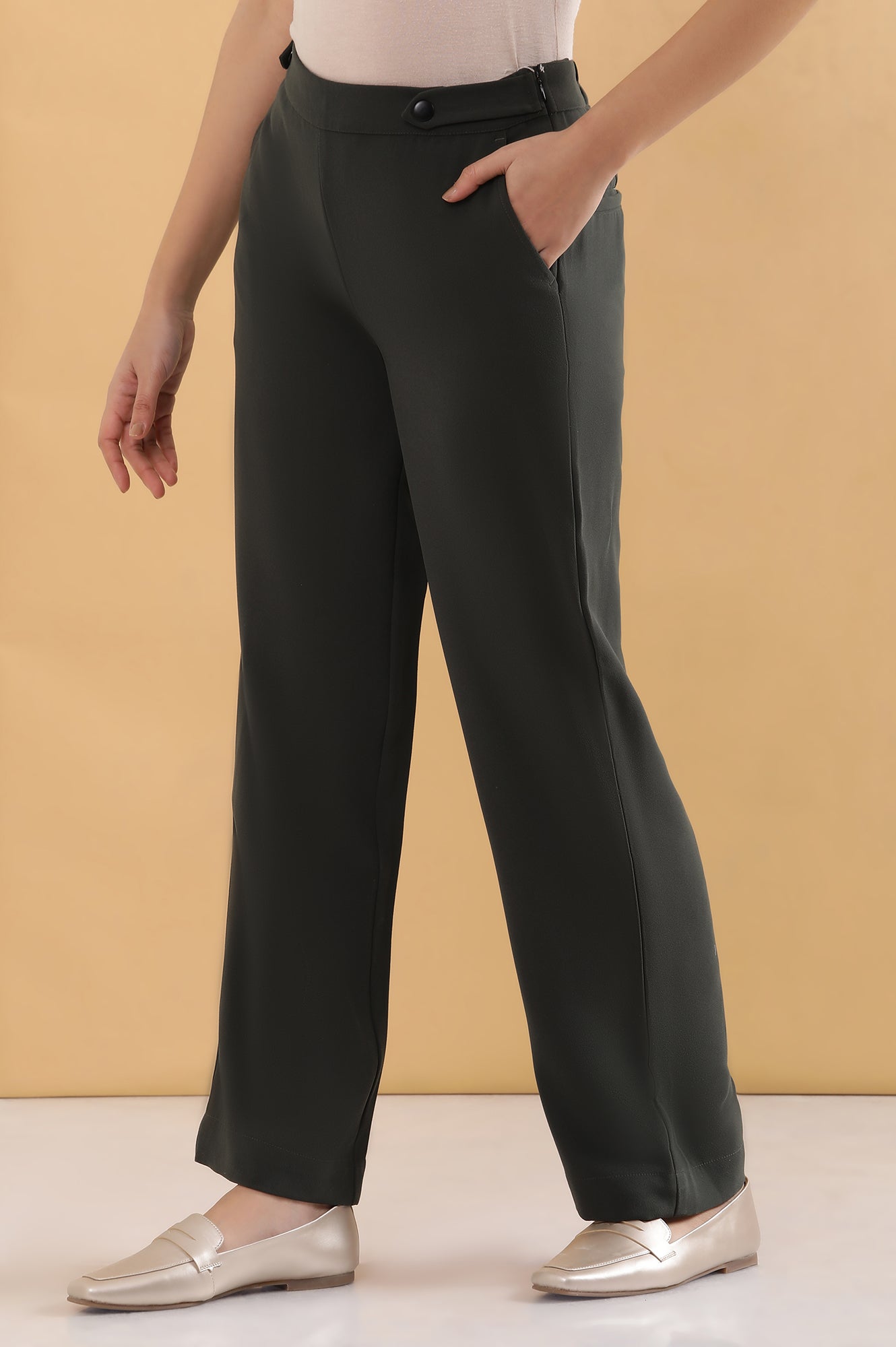 Olive Green Formal Parallel Pants