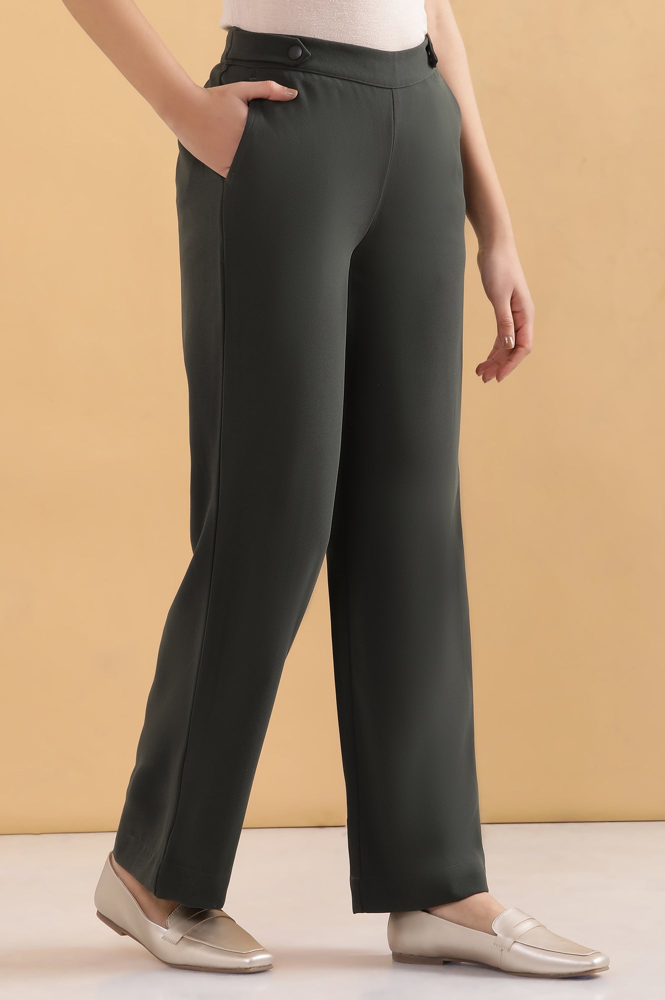 Olive Green Formal Parallel Pants