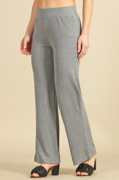 Grey Solid Rayon Straight Trousers &amp; Pants