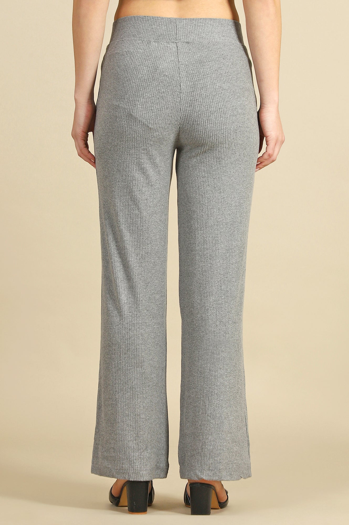 Grey Solid Rayon Straight Trousers &amp; Pants