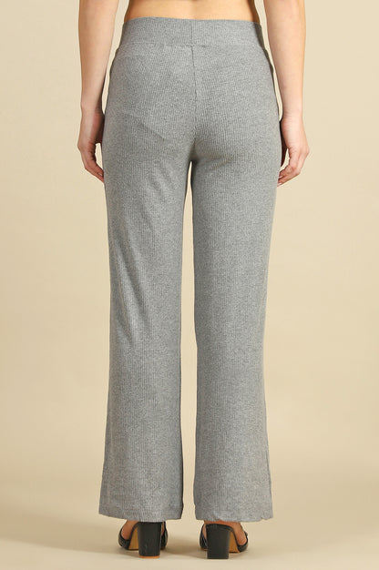 Grey Solid Rayon Straight Trousers &amp; Pants