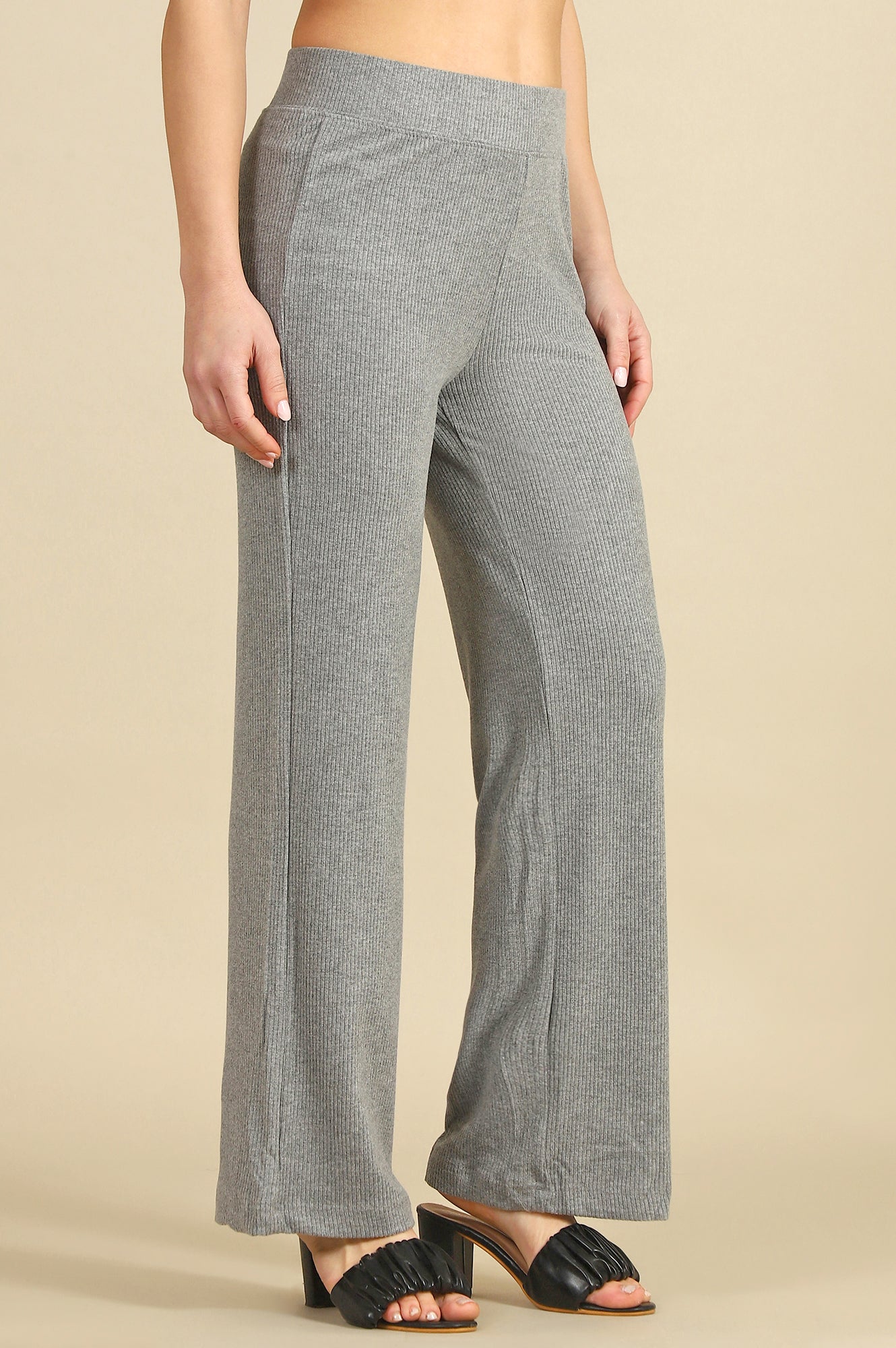 Grey Solid Rayon Straight Trousers &amp; Pants