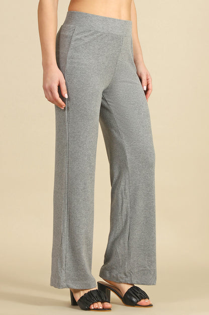 Grey Solid Rayon Straight Trousers &amp; Pants